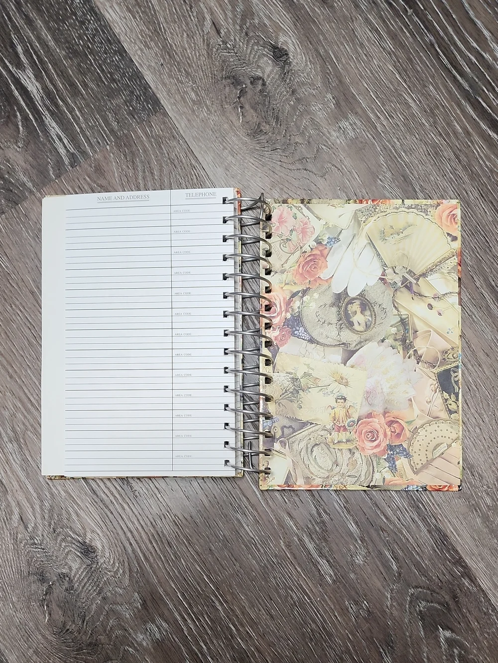 Vintage Hardcover Spiral Bound Floral Address Book - New